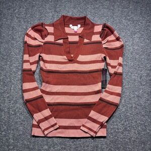 No Boundaries Rust & Dusty Pink/Brown Striped Collared Sweater